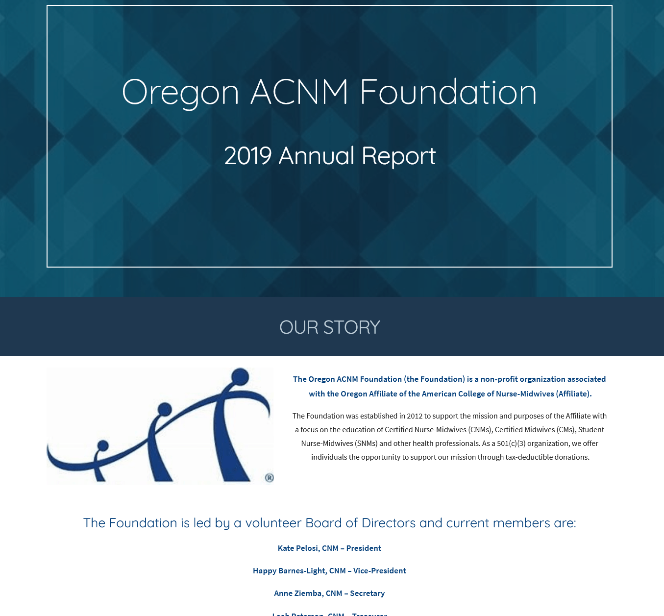 Cover image for the 2019 Oregon ACNM Foundation Annual Report